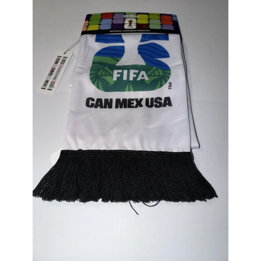 FIFA World Cup 2026 Scarf White Black Fringe CAN MEX USA Soccer Memorabilia NWT